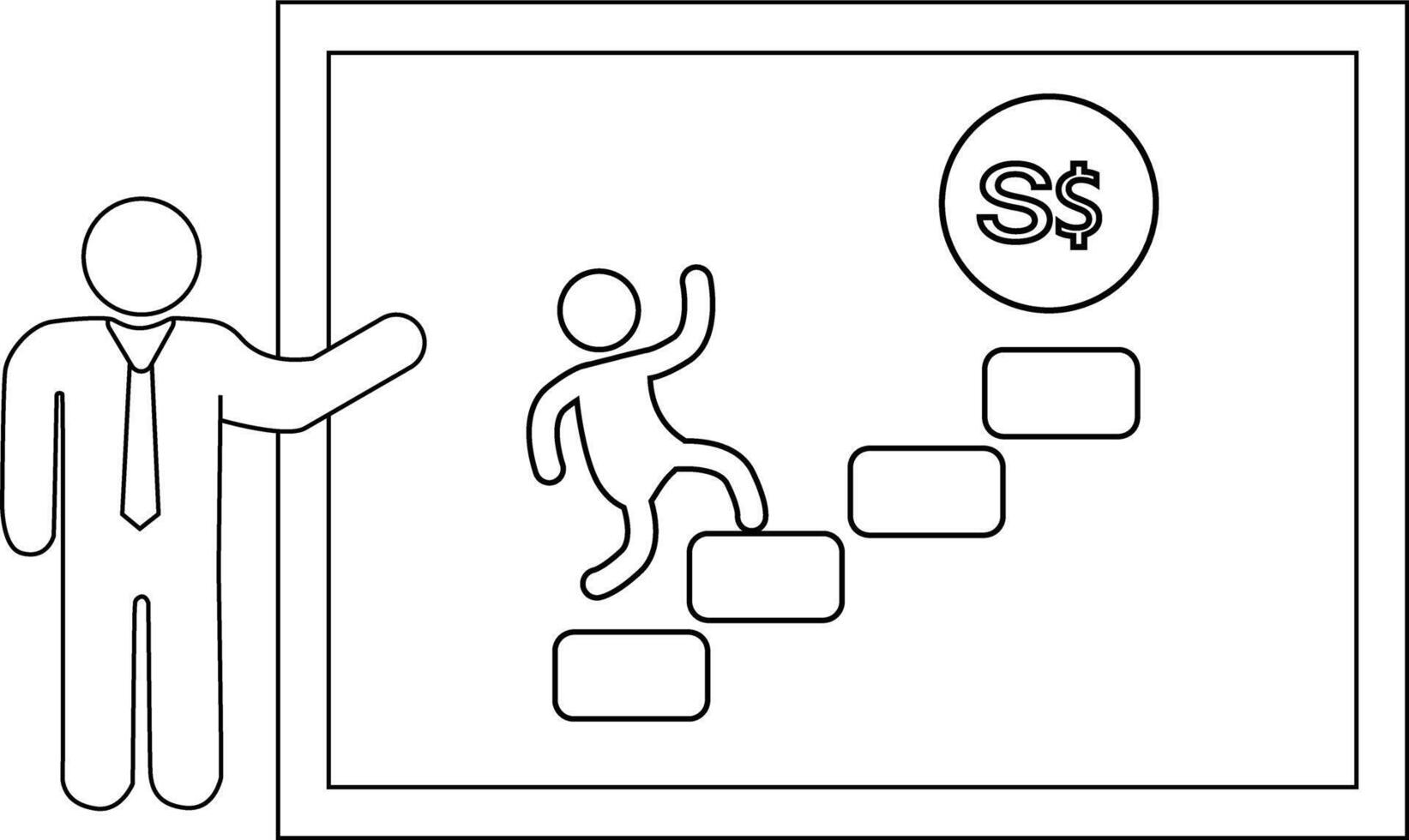 A stick figure climbs steps toward a S symbol on a chart presented by another figure vector