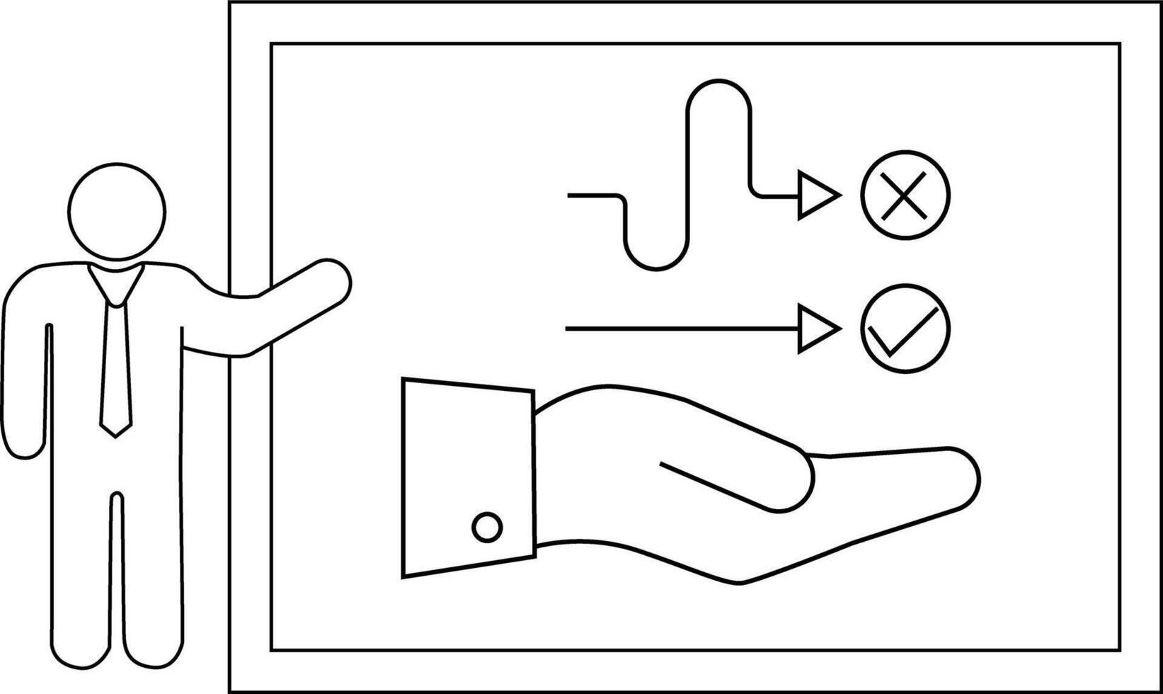 Person presenting decision flows chart with hand icon check mark and x mark vector