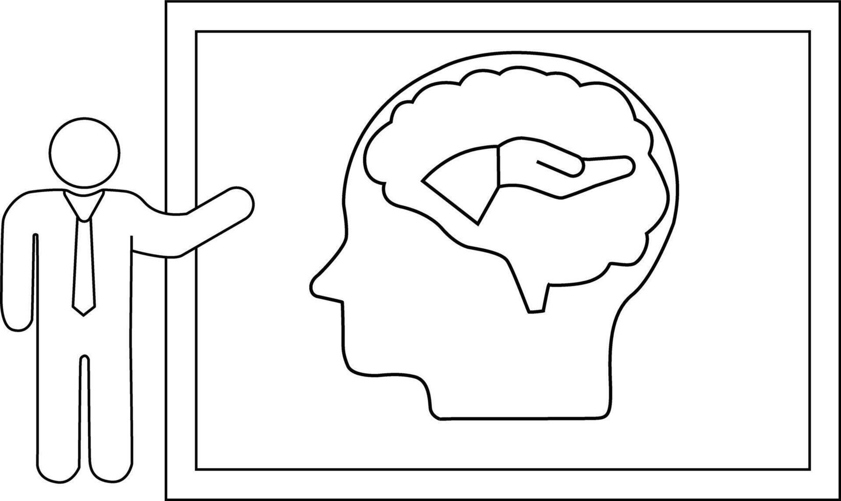 Figure points to brain in head outline inside frame vector