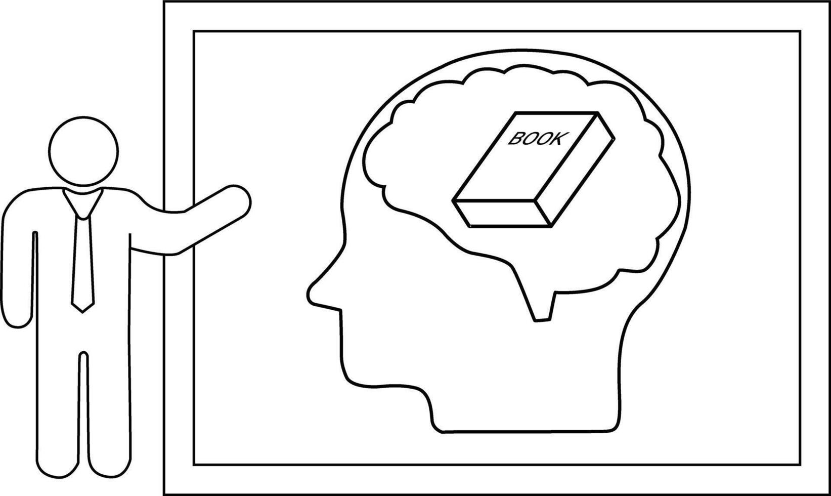 Illustration of a person presenting a brain with a book inside within a frame vector