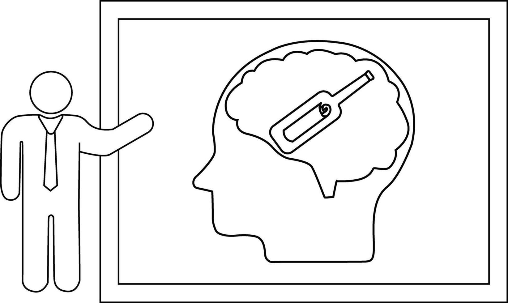 Man presenting image of brain with bottle inside framed by a rectangle vector