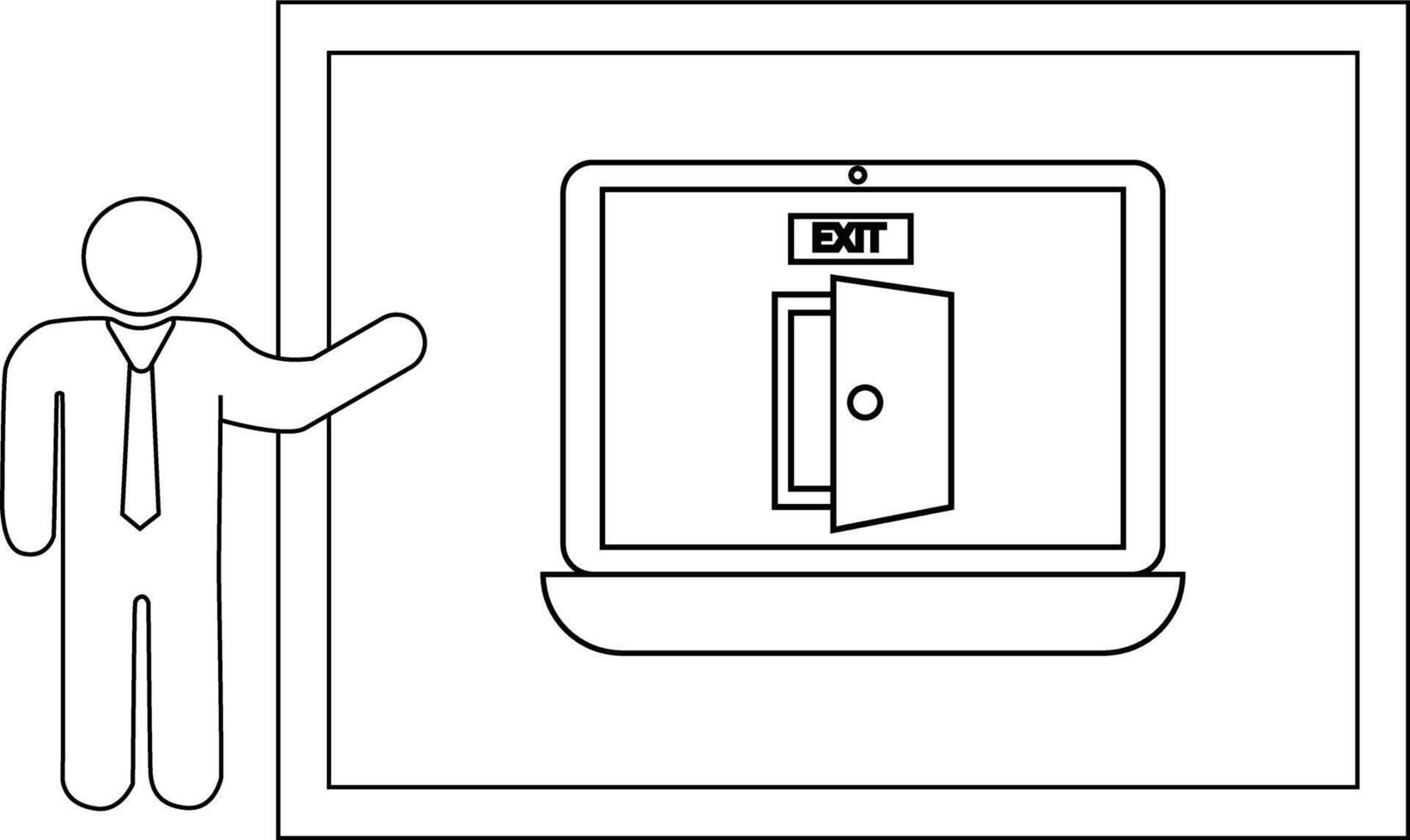 Image shows person presenting monitor displaying EXIT over an open door vector