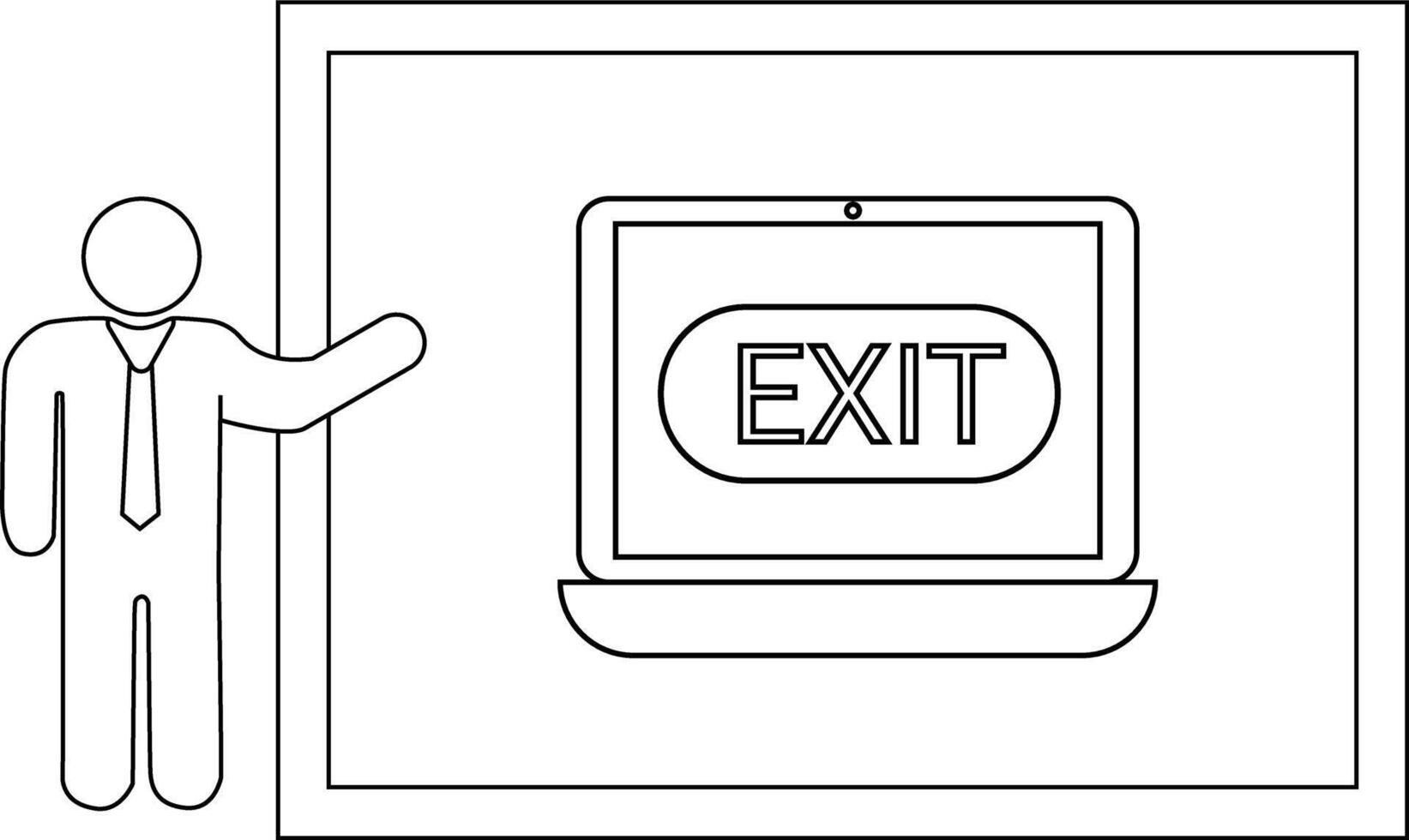 Line art shows a figure pointing to a screen with EXIT displayed framed in a larger rectangle vector