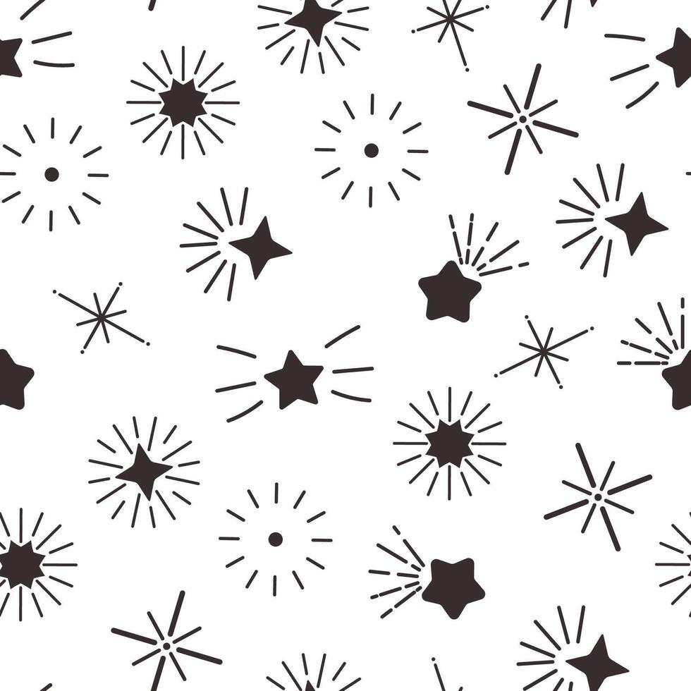 Seamless Pattern with Black Twinkling Stars On A Pristine White Backdrop, Creating A Celestial, Enchanting Design vector