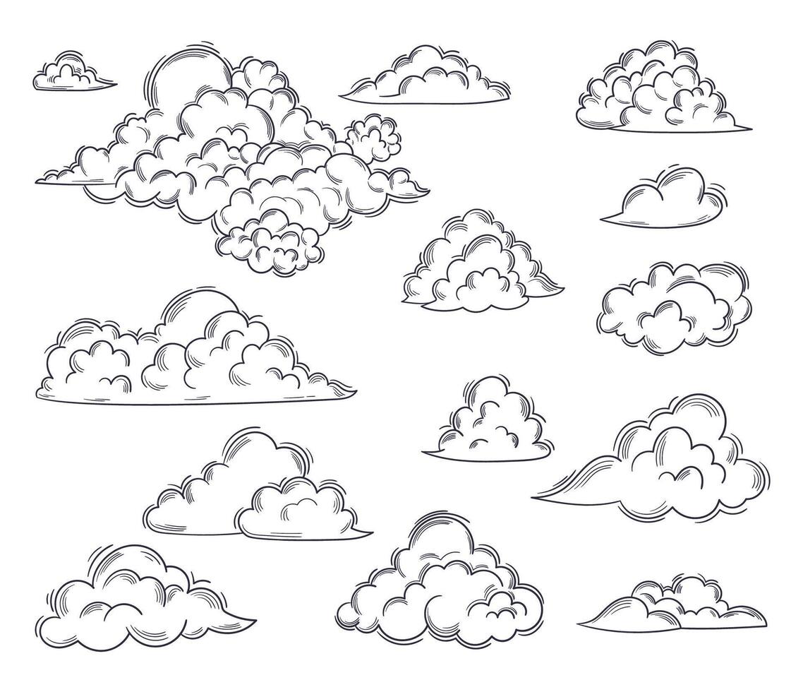 Serene Sketch Of Fluffy Clouds, Drifting Lazily Across The Open Sky, Changing Shapes In A Tranquil Display Of Nature vector