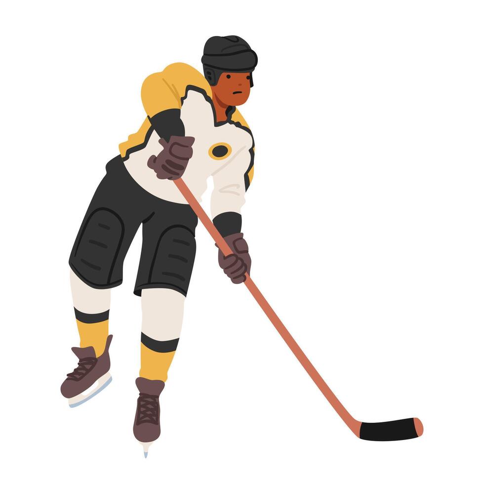 Hockey Player Glides Across The Ice With Precision, Clad In Jersey And Protective Gear, Character Swiftly Maneuvering vector