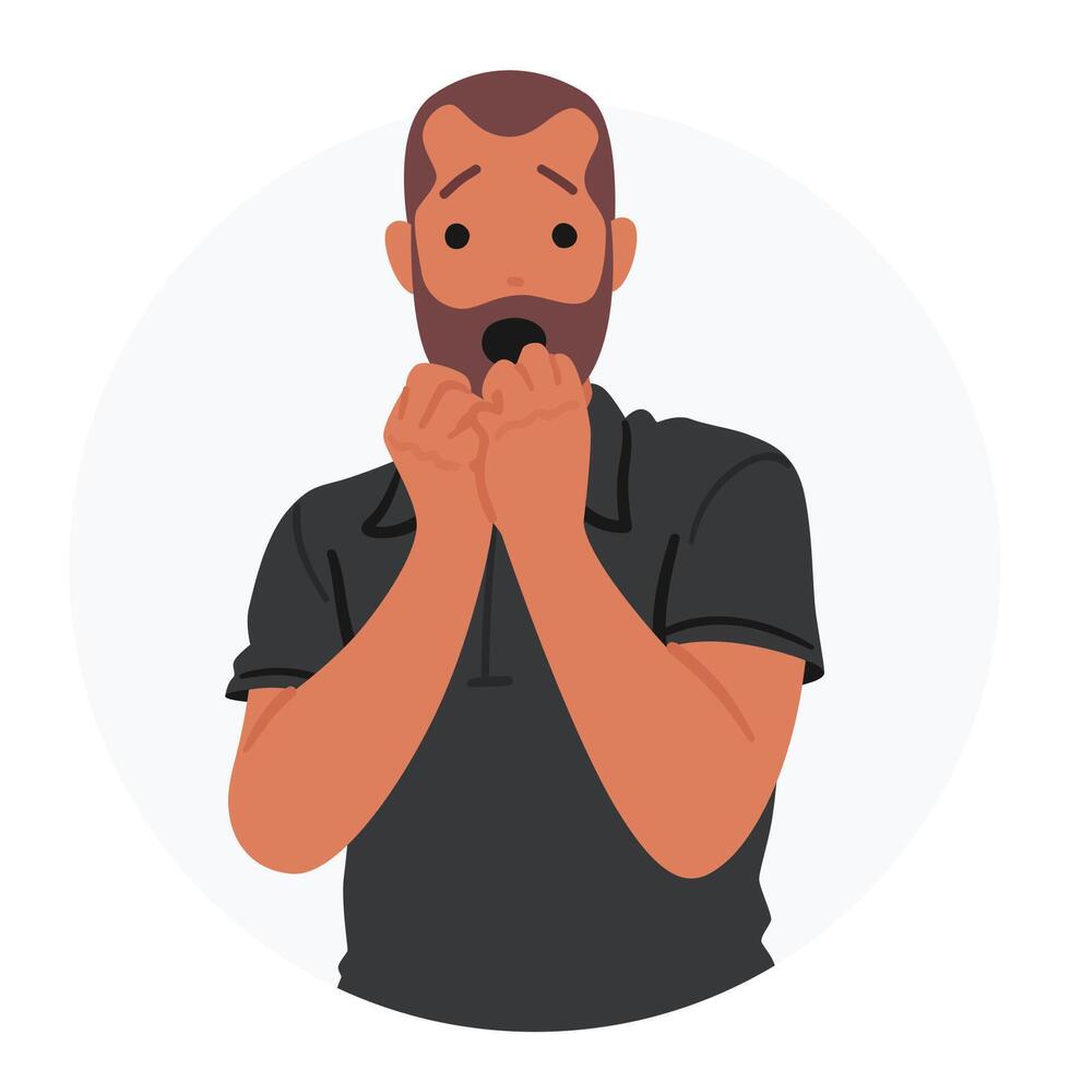 Man Gripped By Panic Attack, Face Contorted In Distress, Mirroring Symptoms Of A Heart Attack, Illustration vector