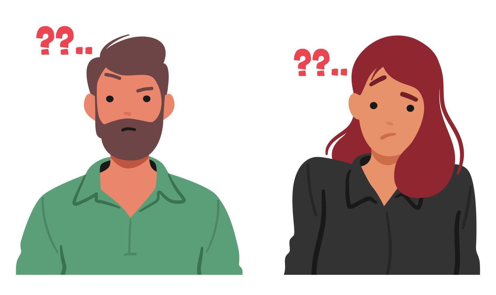 Man and Woman Faces Contorted in Confusion, Eyebrows Raised, And Lips Forming A Questioning Expression vector