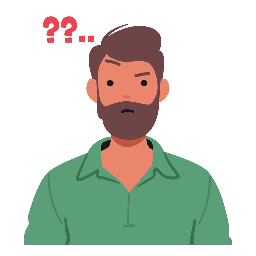Perplexed Man, Eyebrows Furrowed, Contemplates A Swirl Of Emotions, His Eyes Searching For Answers Within vector