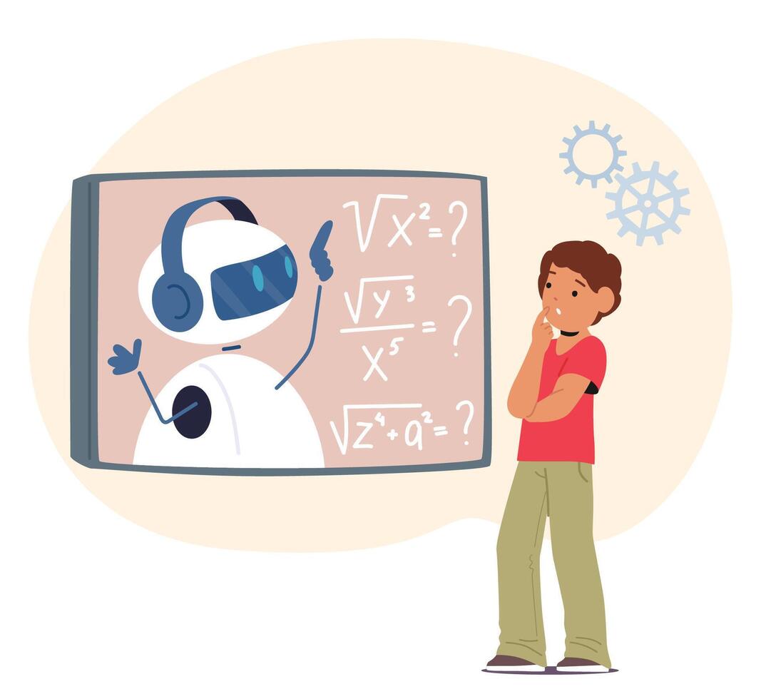 Chatbot Guides Kids Through Interactive Math Lesson, Making Learning Enjoyable. Engaging Activities, Concept vector