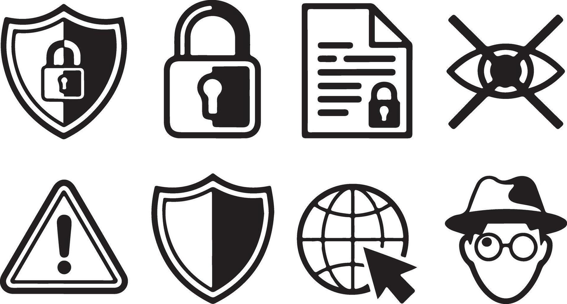 Internet security and data protection symbols elements set vector