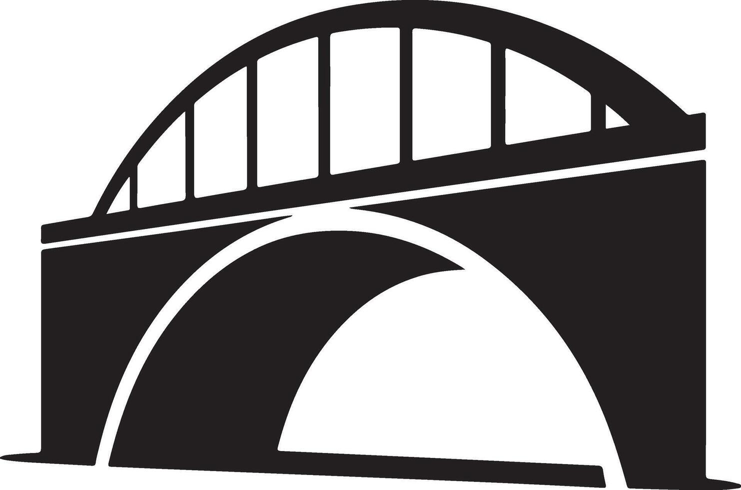 Architectural arched bridge silhouette structure spanning gap and water way view vector