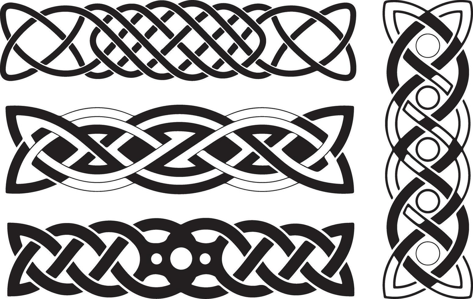 Collection of seamless celtic knots patterns frame and borders with interwoven effect vector