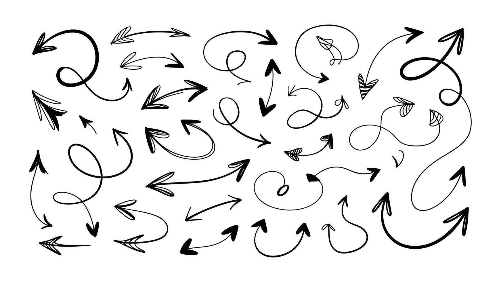 Collection of hand drawn arrows in various dynamic shapes and styles vector