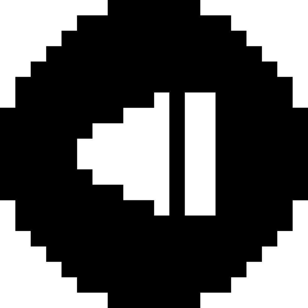 Pixelated retro media player icon featuring a previous track or rewind symbol, rendered in classic 8-bit style for digital interface designs and vintage tech themes vector