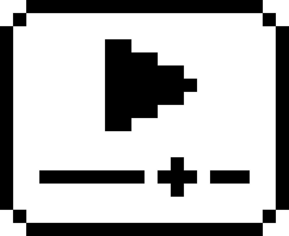 Digital pixelated media player interface featuring a classic play button and volume adjustment controls vector