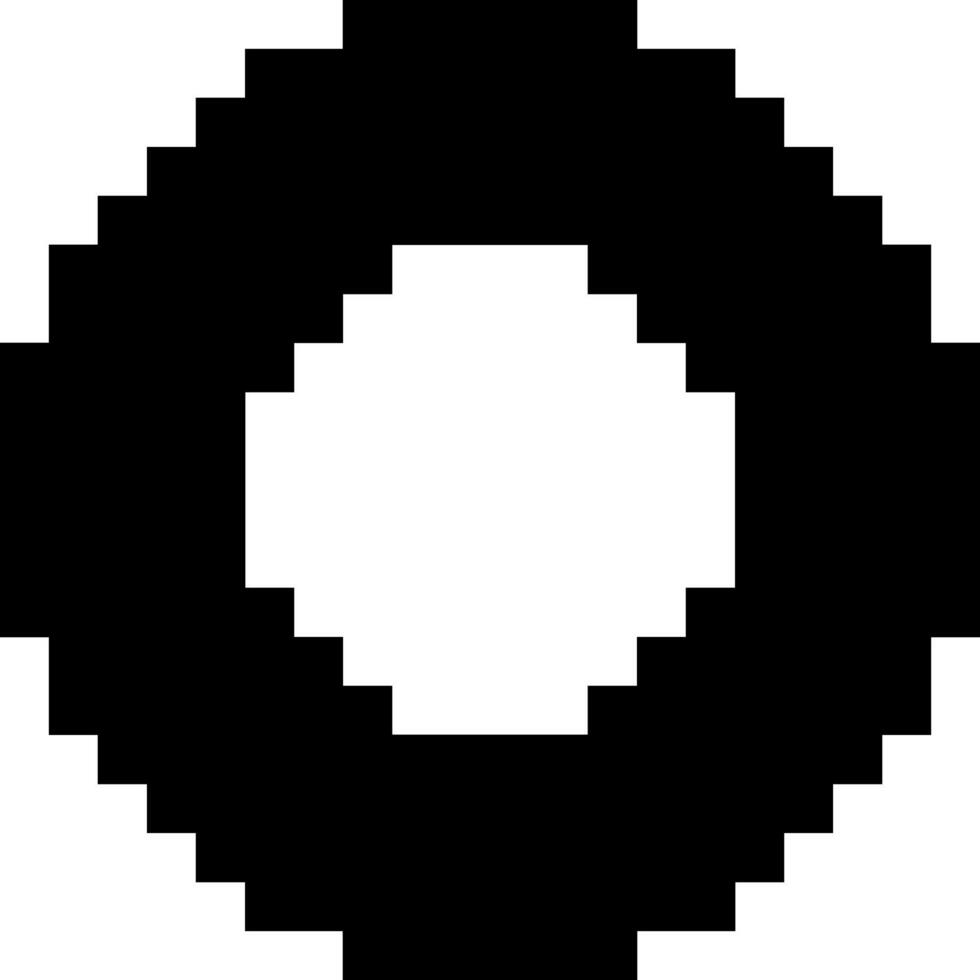 Pixelated black and white geometric circle icon for user interface design. Abstract retro 8-bit ring shape for scalable frames and buttons vector