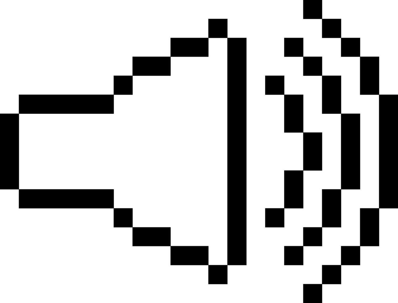 Sharp pixel art sound icon illustrating an active speaker with audio waves, symbolizing digital output, volume control, and notification for various modern and retro interface designs vector