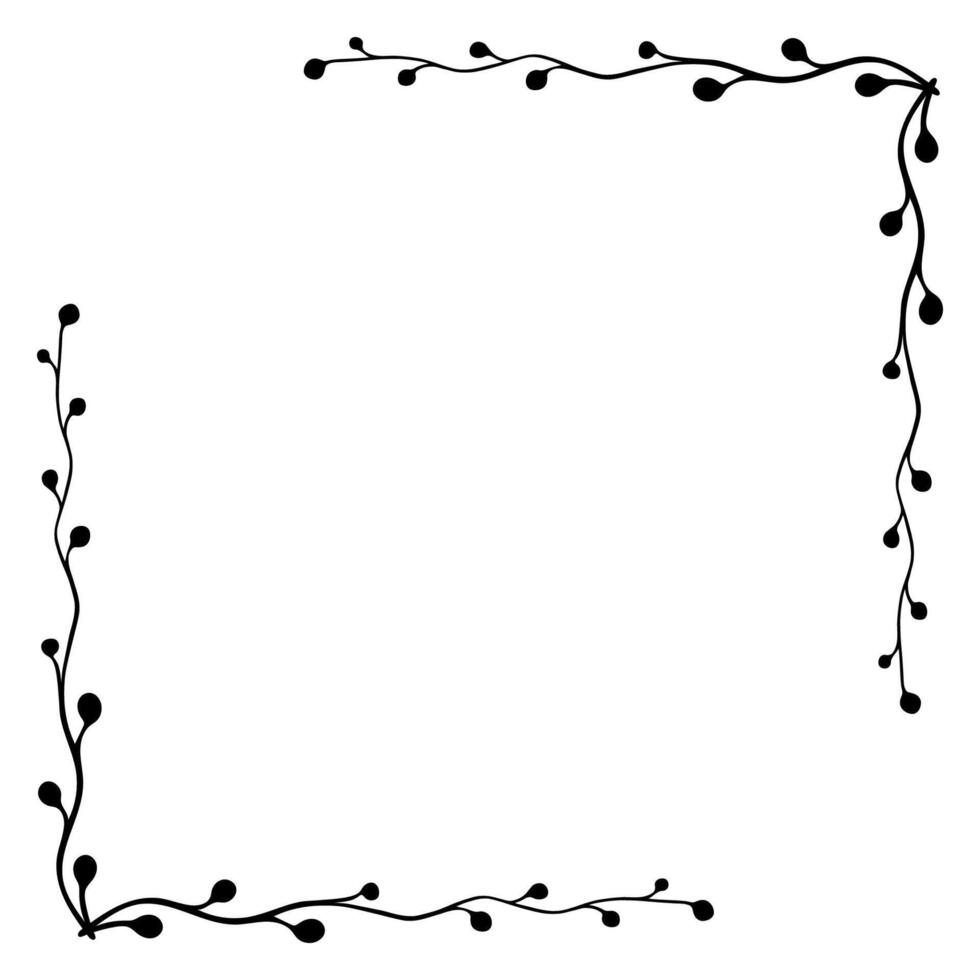 The corners of the vintage frame with branches and plants in black and white style. Botanical decorative frame design. vector
