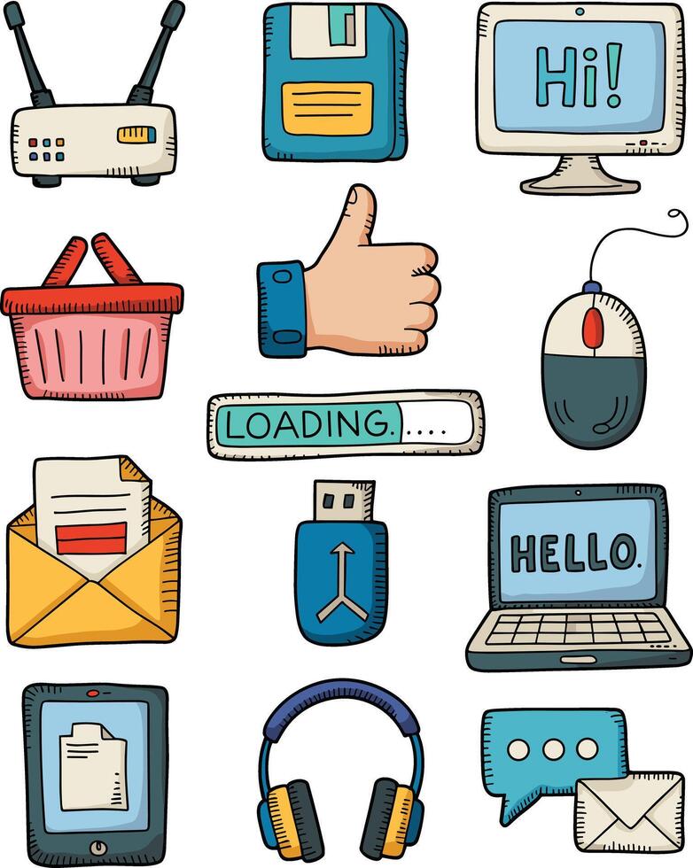 Computer technology and communication icons internet vector