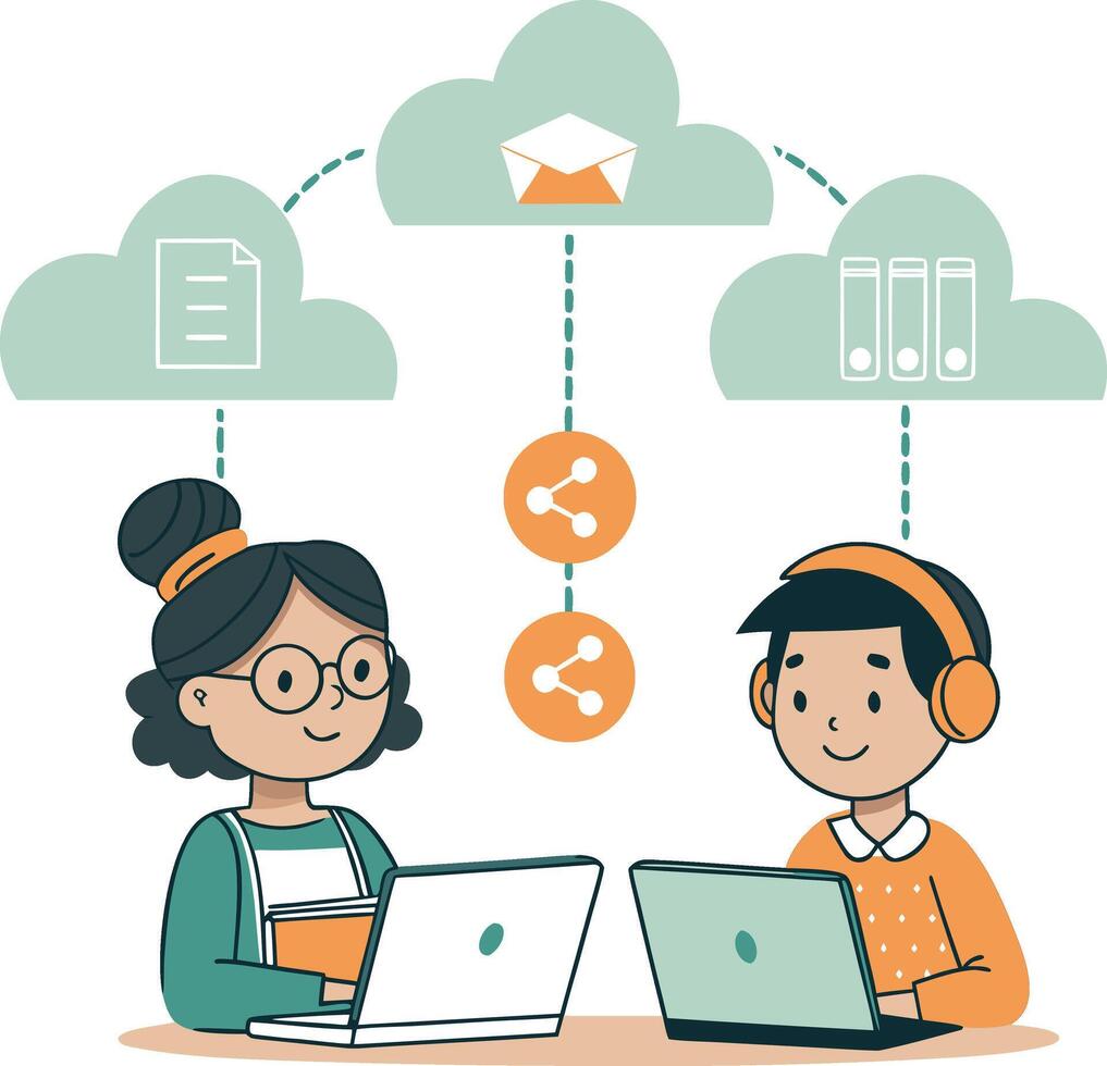 Seamless digital collaboration and data sharing in the cloud, empowering remote work, online education, and efficient information exchange between users vector