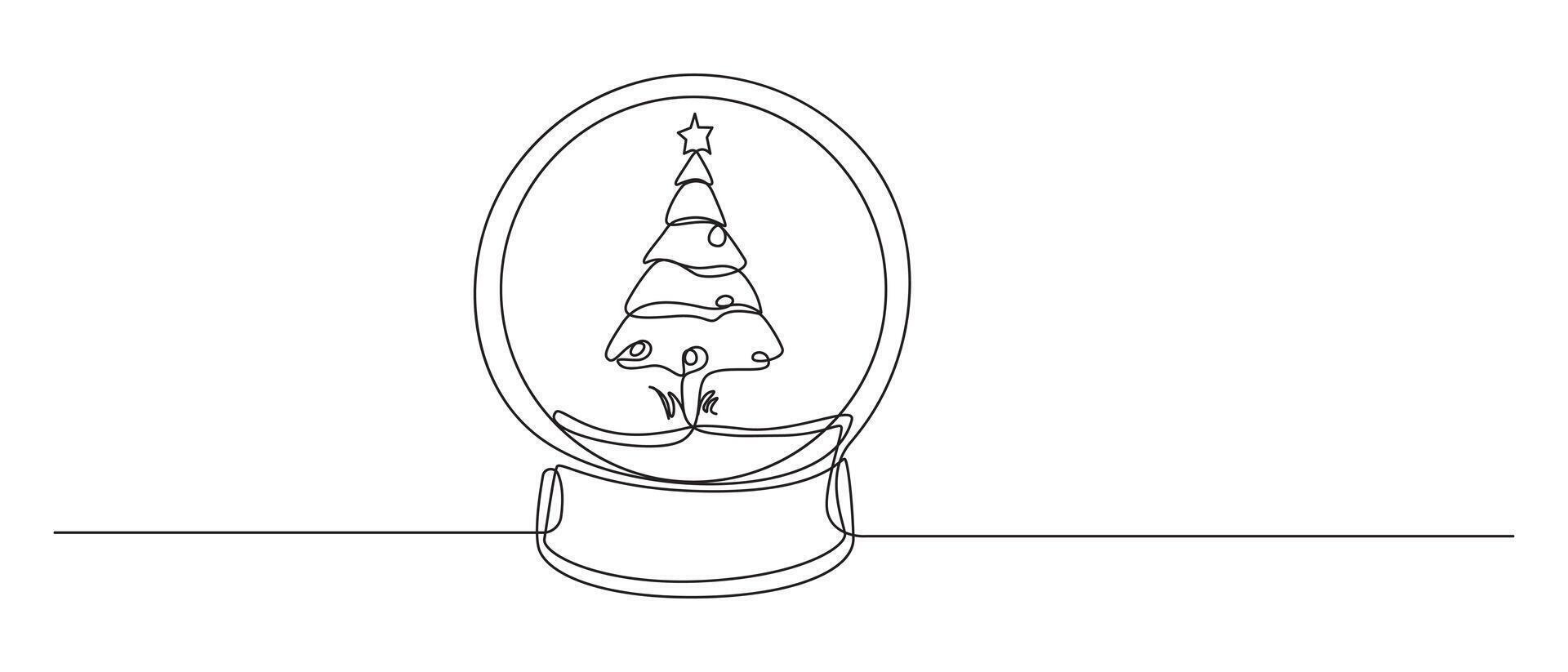 continuo línea dibujo de un Navidad nieve globo con árbol, vector