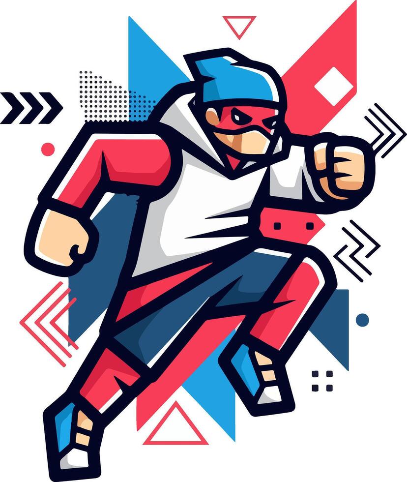Dynamic Runner Character with Abstract Geometric Background vector