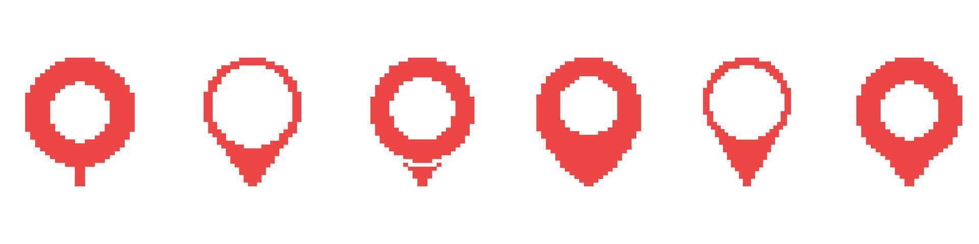 Red Map Pin Pixel Art Icon Set. Location Marker And Navigation Symbol Collection. Geolocation And Mapping Design Elements. Illustration vector