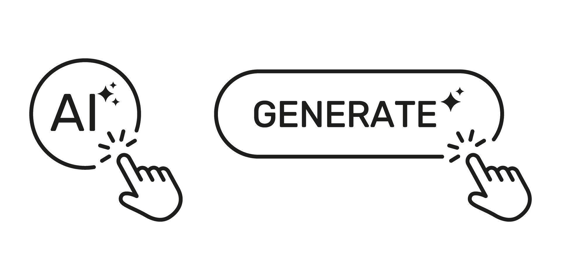 Artificial Intelligence Generate Button Cursor Click Line Icon Set. Digital Creativity Innovation Machine Learning User Interface Symbol Collection vector