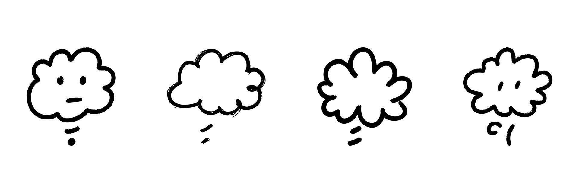 Cloud Faces Line Icon Set In Doodle Style. Emotional Expression And Mood Representation Outline Sketch Collection. Cartoon Cloud Characters. Hand Drawn Isolated Illustration vector