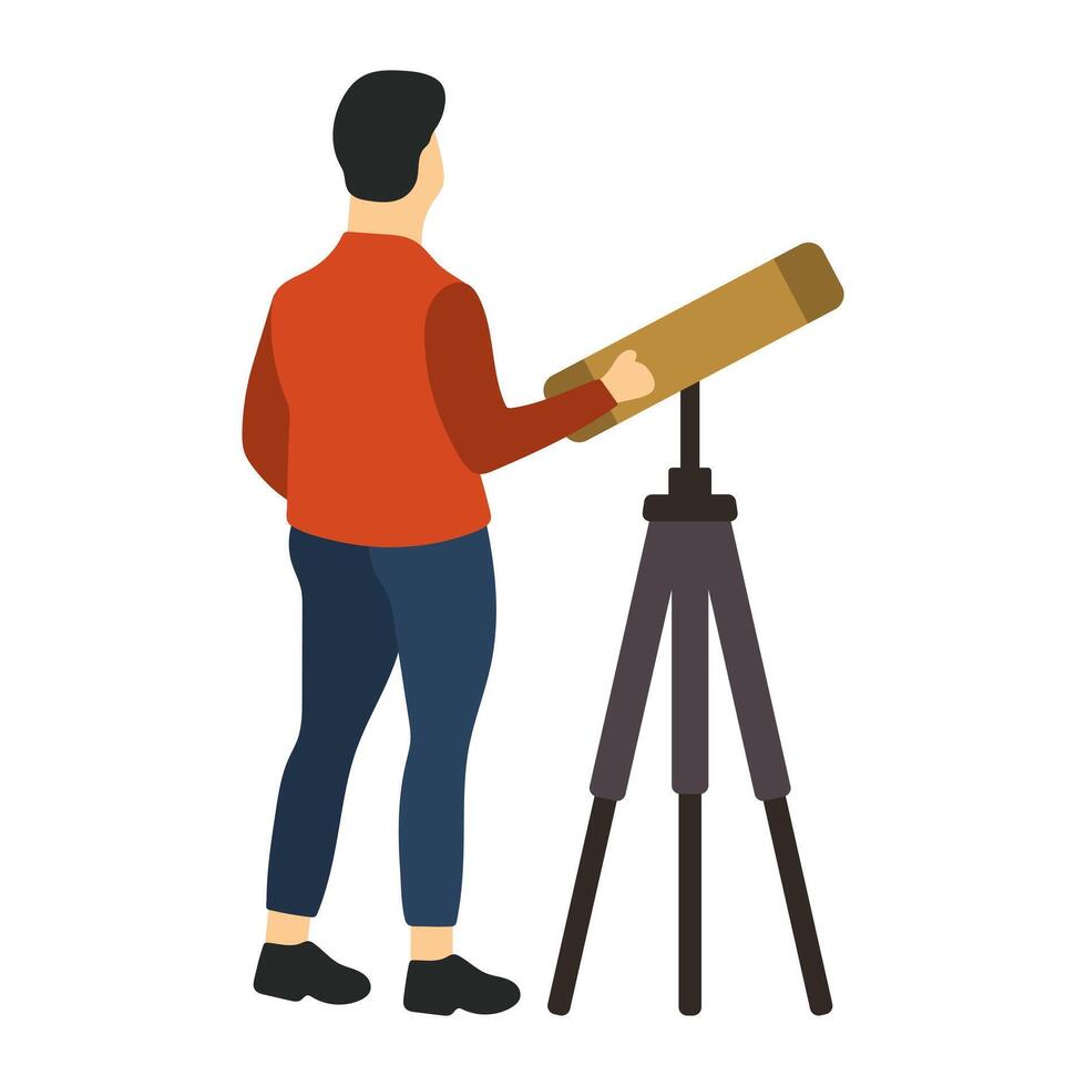 Man Standing and Using Telescope Illustration vector