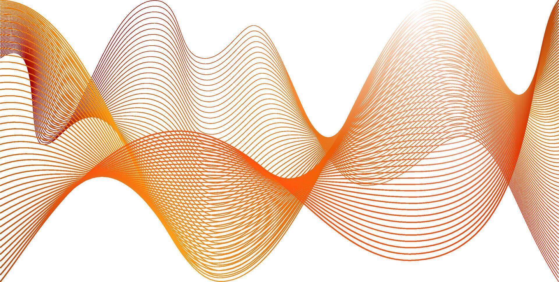 Abstract red wavy linear background. Orange air smell flow or fractal music sound. silk ribbon or curved silver flow on white. Glowing effect tech element vector