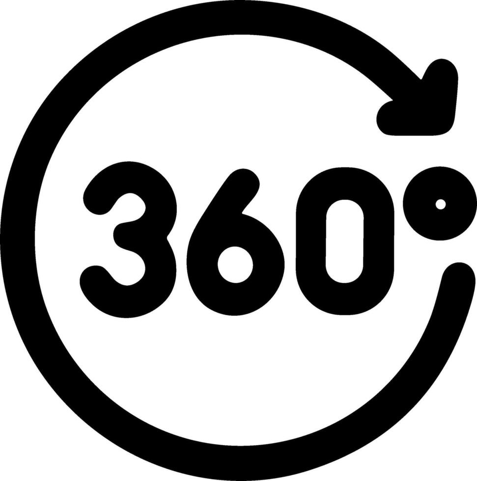 Monochrome 360 degree view icon with a circular arrow. vector