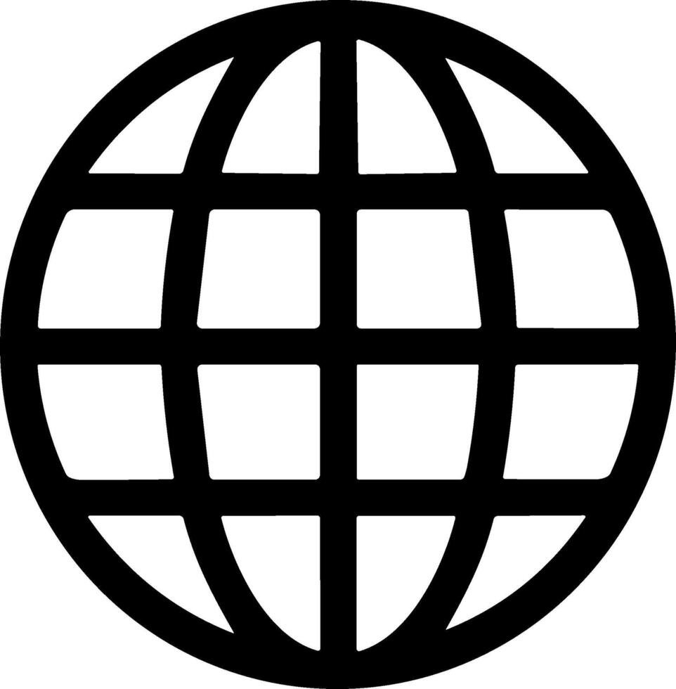 Simple black globe icon with grid lines on a white background. vector