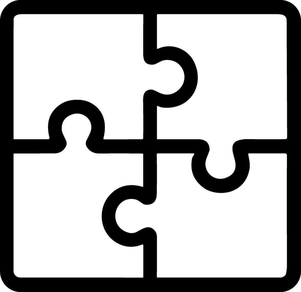 Four interlocking jigsaw puzzle pieces forming a square icon. vector