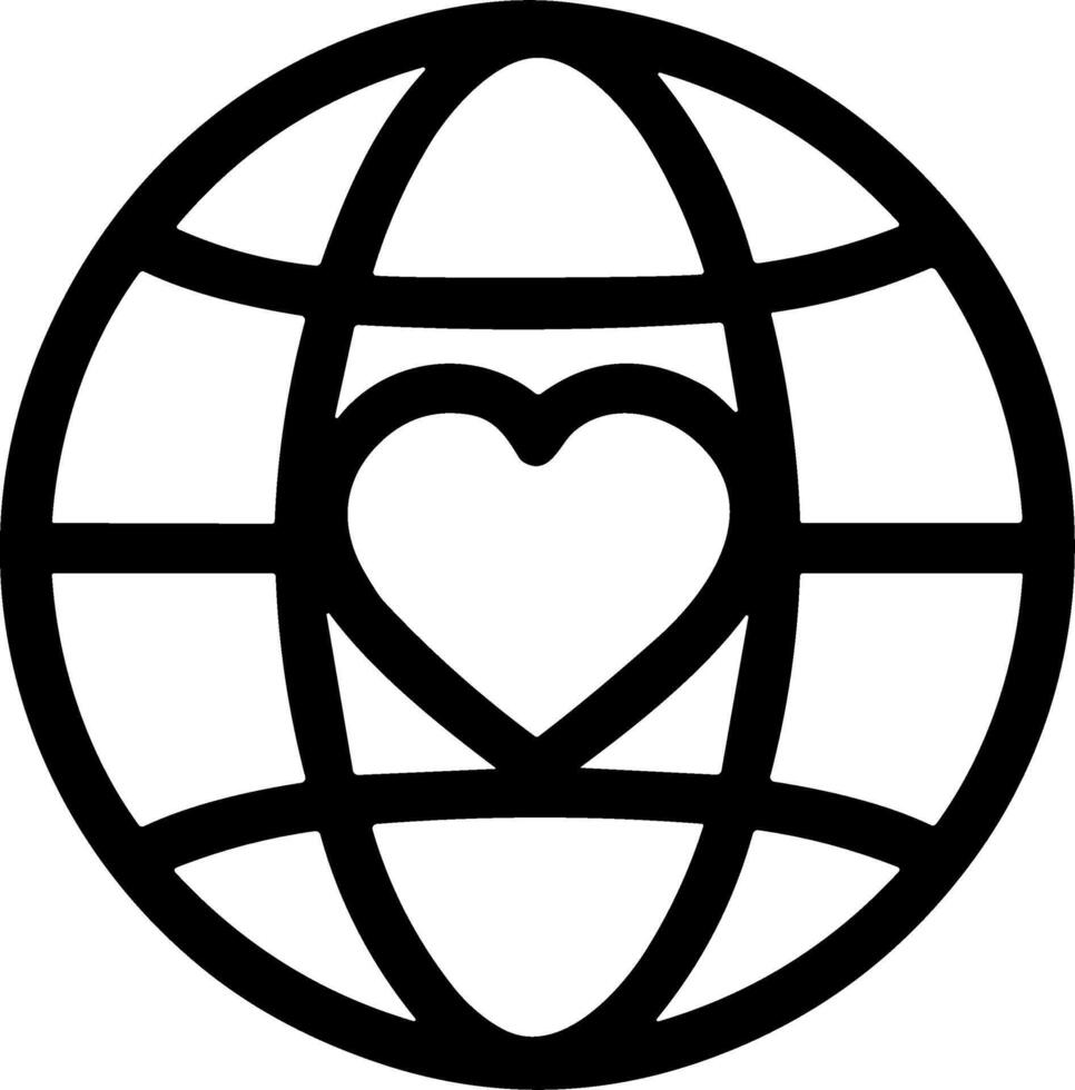 Global love and unity icon with a heart inside a globe. vector