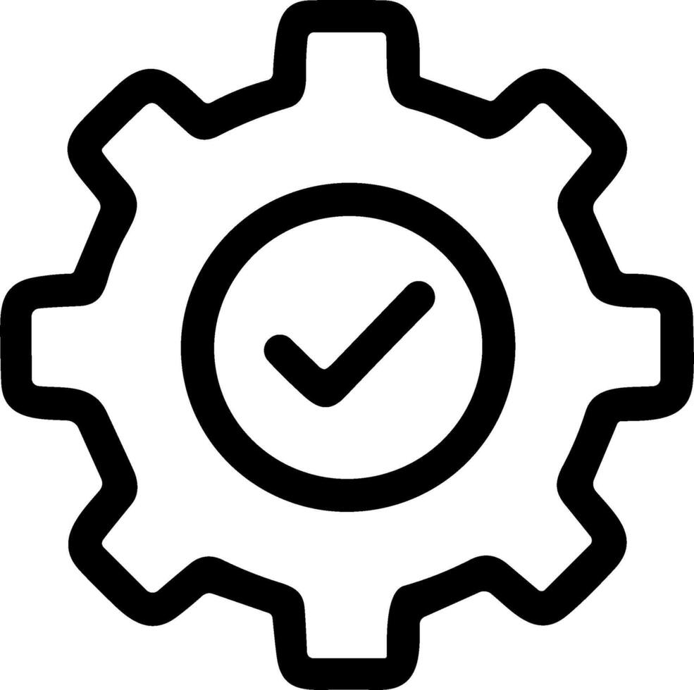 Gear icon with a checkmark for successful implementation. vector