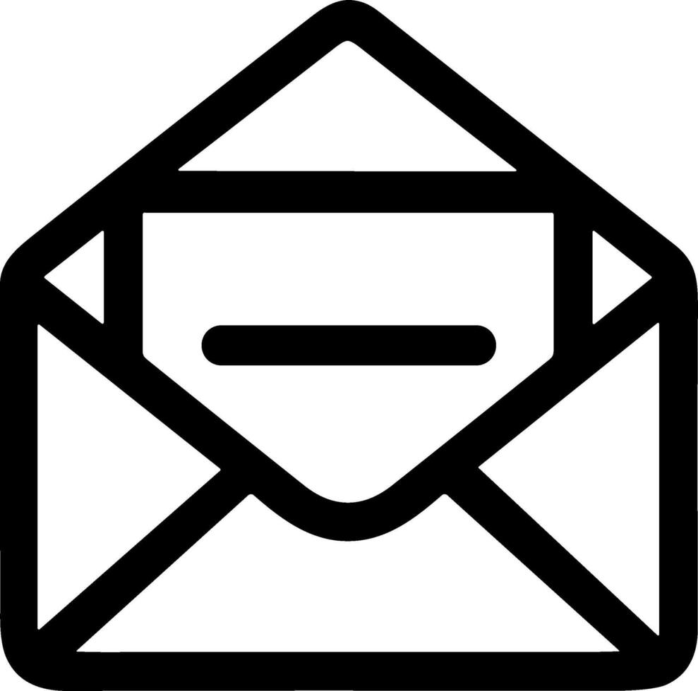 Black outline icon of an open envelope with a minus symbol. vector