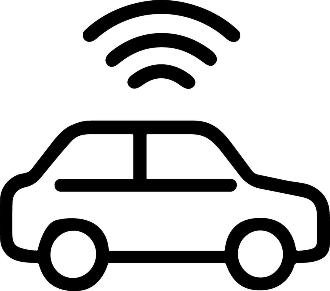 Simple line icon of a smart car with a wireless signal. vector