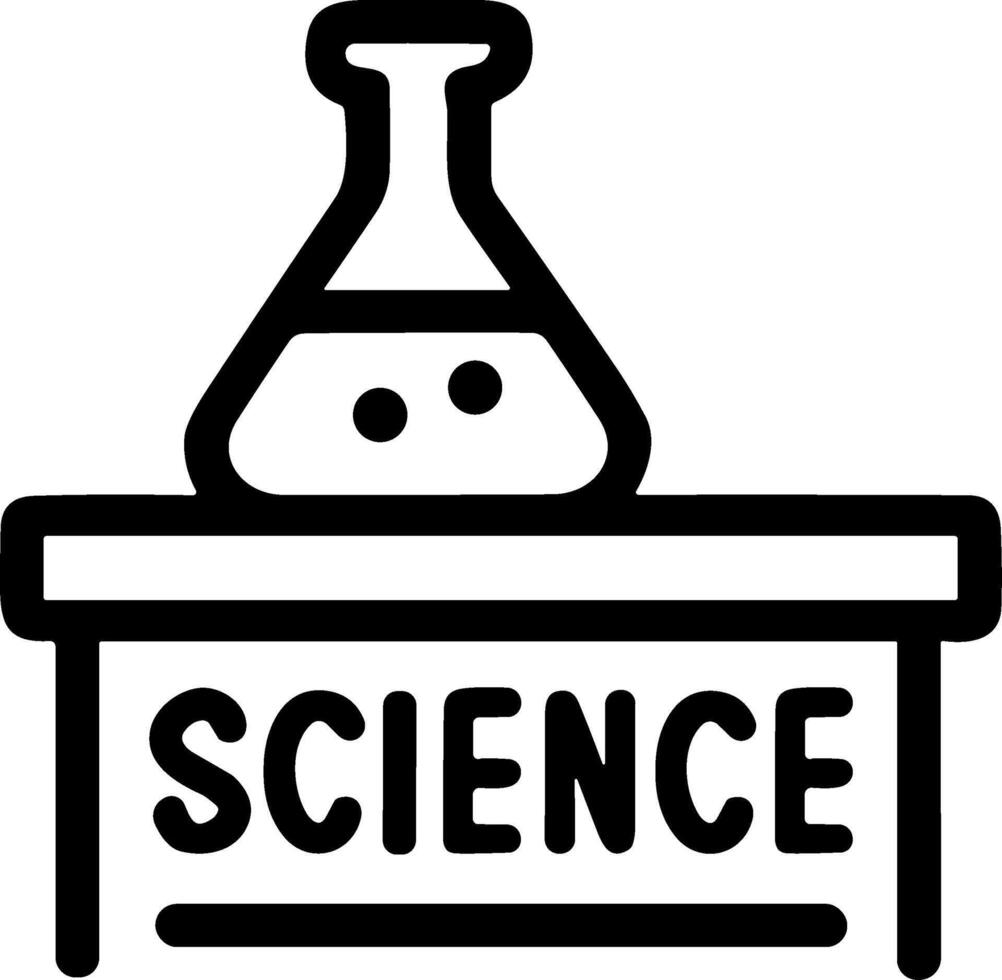Science laboratory experiment icon with a chemical flask on a table. vector