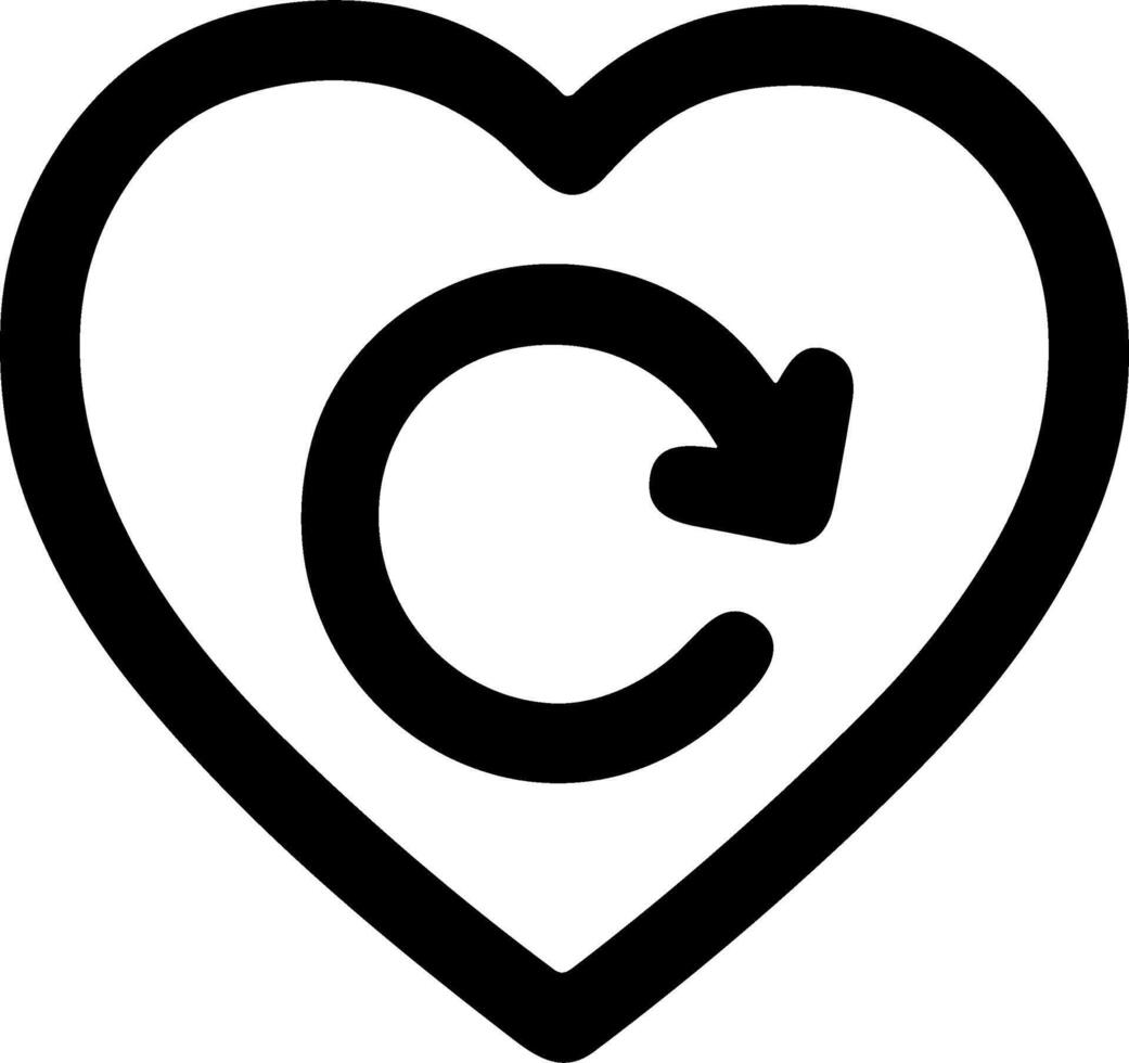 Heart icon with a circular refresh arrow symbol inside. vector