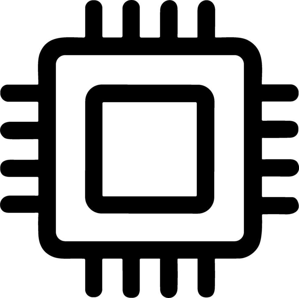 Simple black line icon of a computer processor chip. vector