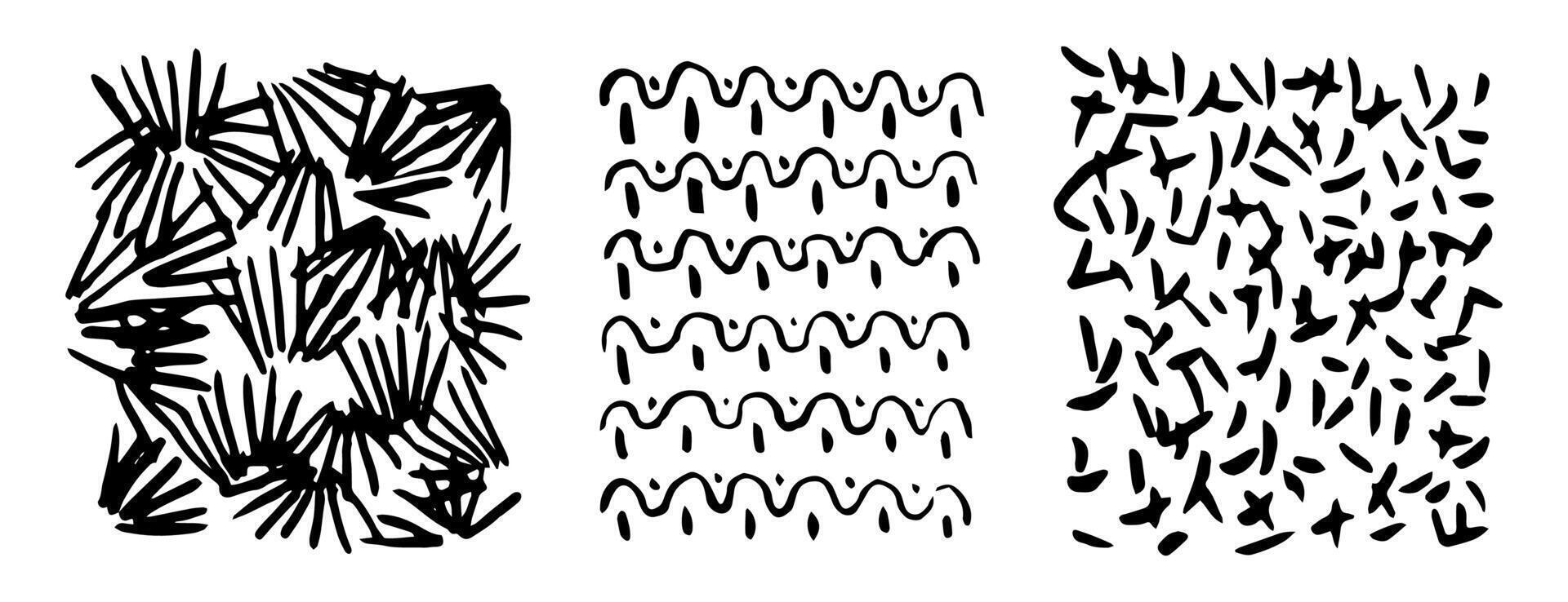 Paint Brush Marker Ink Strokes Textures Set and Abstract Pattern. vector