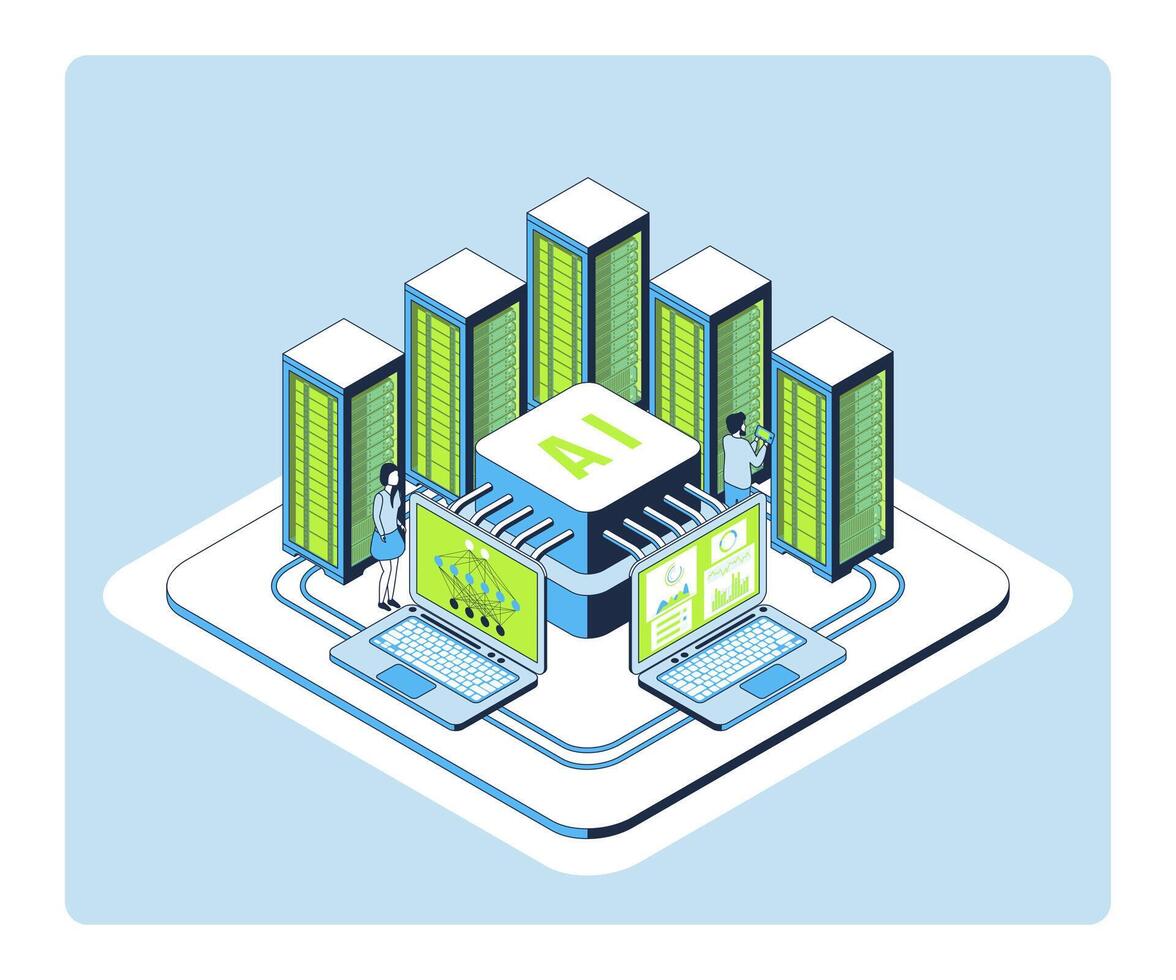 dibujos animados color modelo formación comienzo arriba ai concepto 3d isométrica ver línea elementos. vector