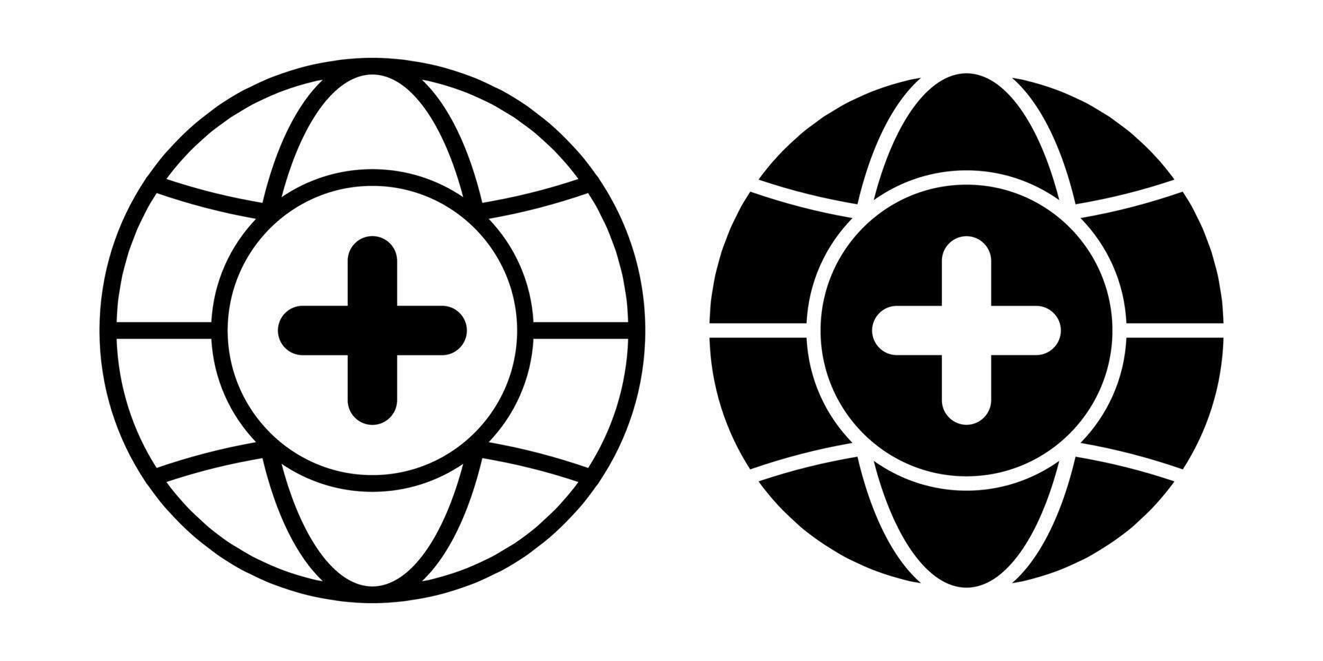 Globe Add Black Icon Bundle for Global Expansion and World Data Enhancement Projects vector