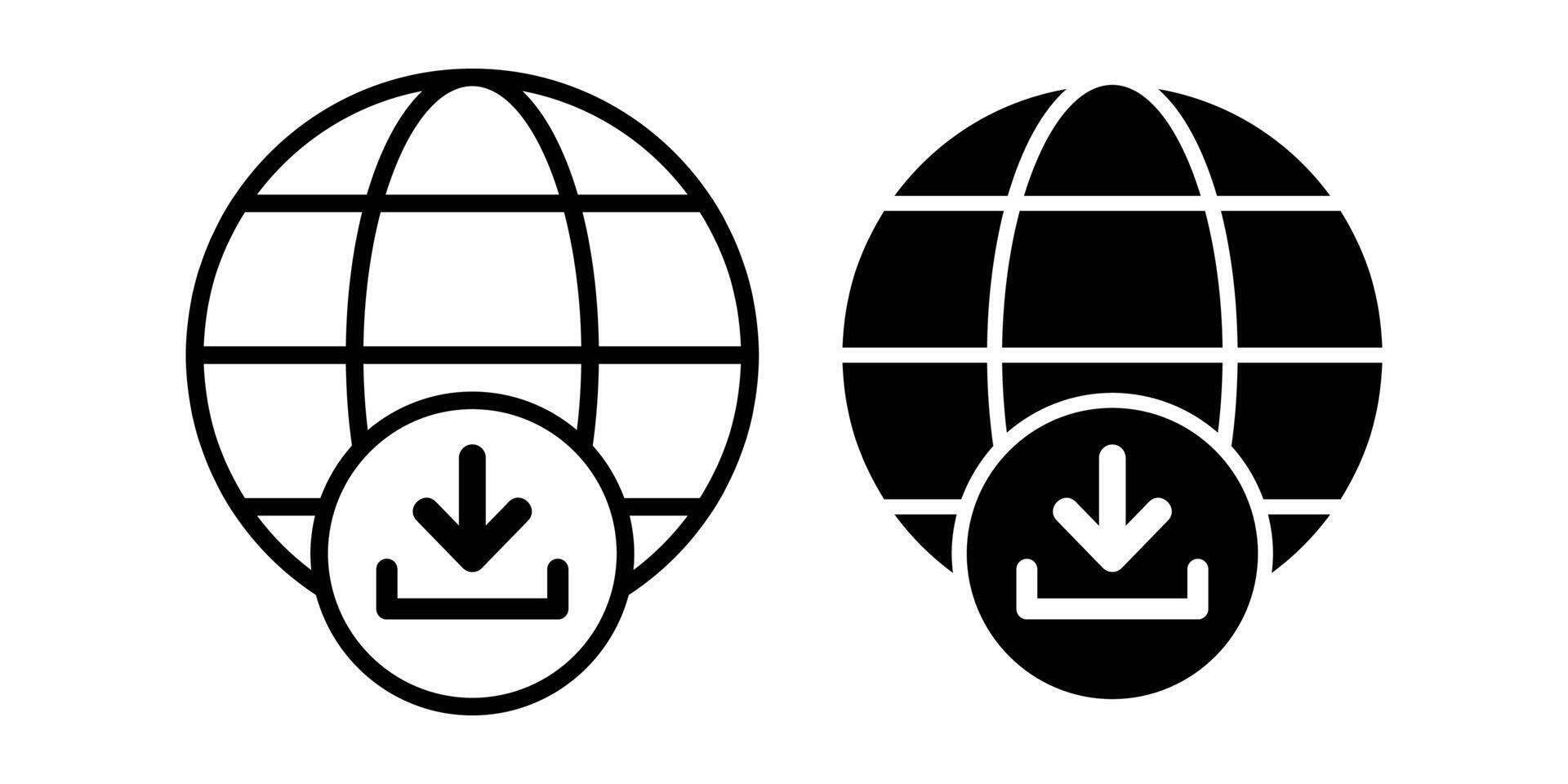 Globe Download Black Icon Bundle for Worldwide File Access and Global Data Retrieval vector