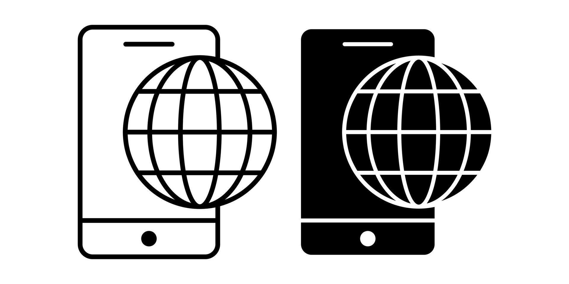 Globe on Mobile Black Icon Bundle for Global Smartphone Access and Online Connectivity vector