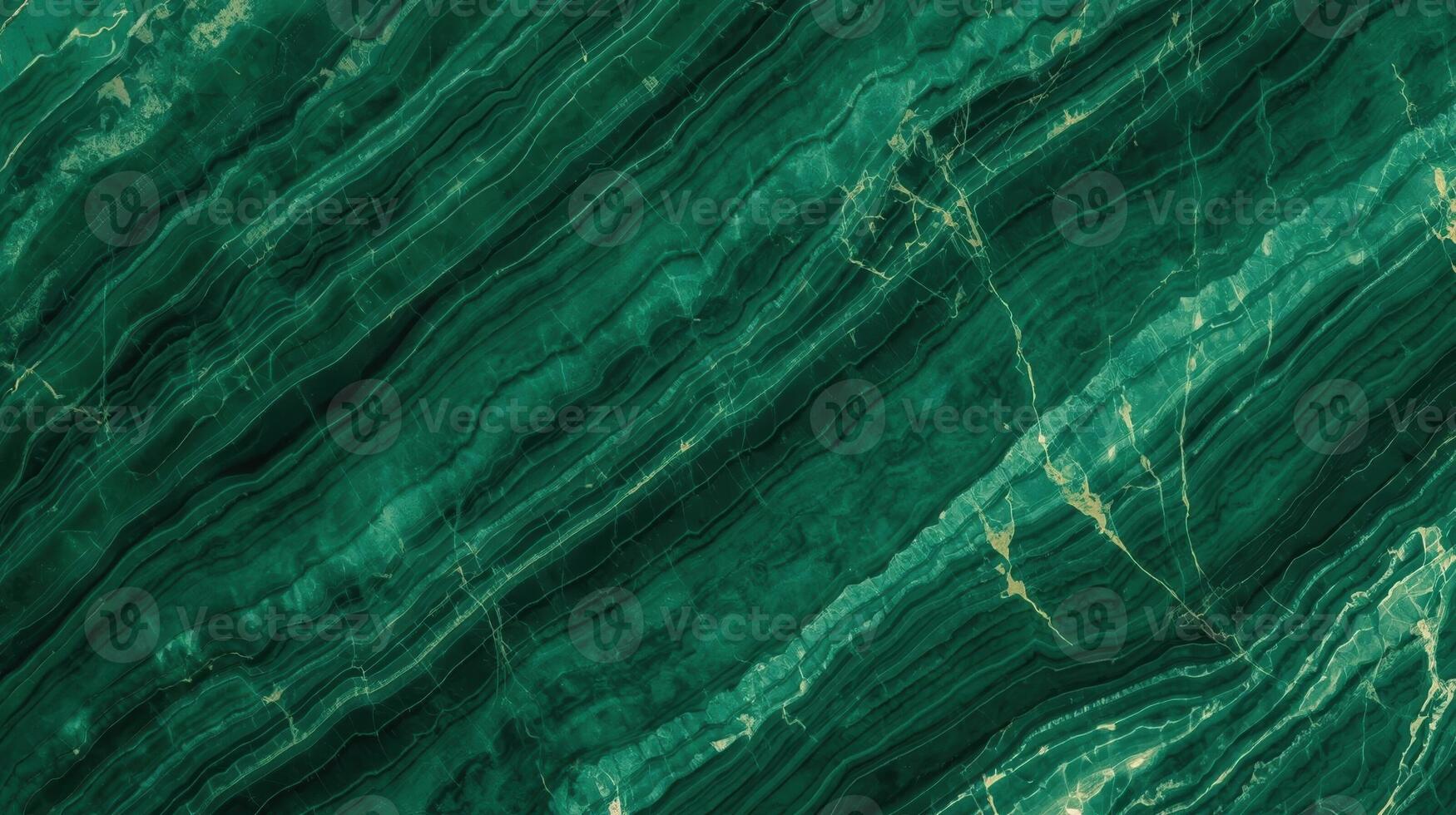 A captivating close-up reveals the intricate patterns and textures of deep green malachite stone with elegant light veining details. photo