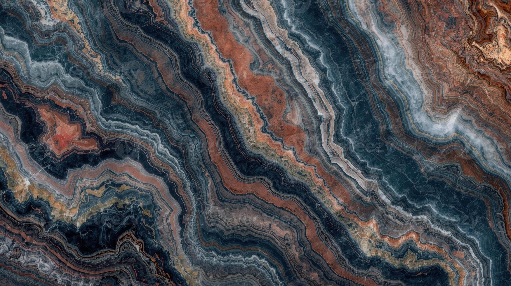 The elegant patterns of layered rock display rich earth tones and mesmerizing wavy lines creating a naturally artistic, decorative texture. photo