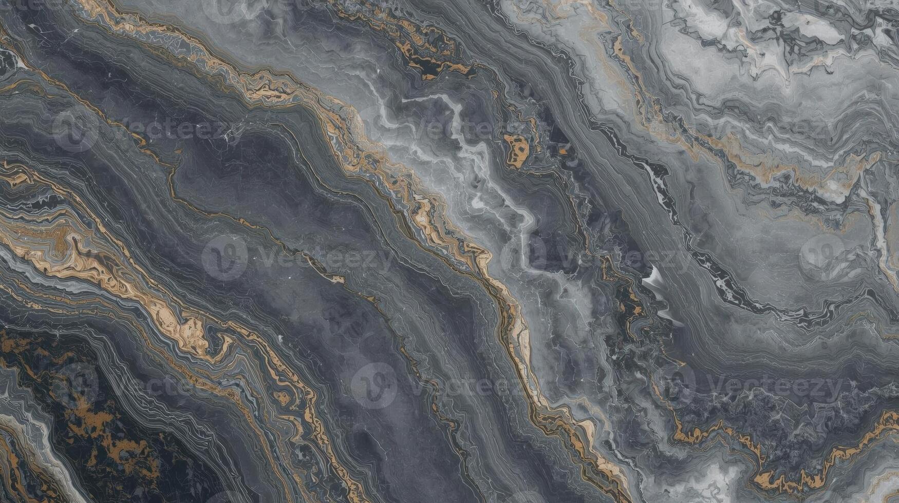 Elegant gray marble texture displaying swirling patterns with touches of gold creating a sophisticated and luxurious natural stone surface finish. photo